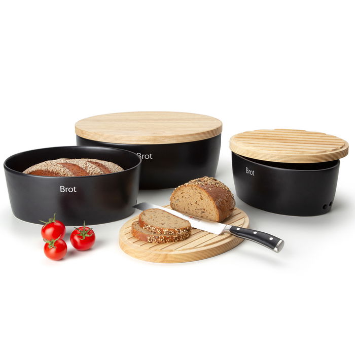 Continenta Panera 36X23 Negra Altura 13,5 cm Cerámica Tapa Madera Acabado Mate Con Adhesivos Intercambiables